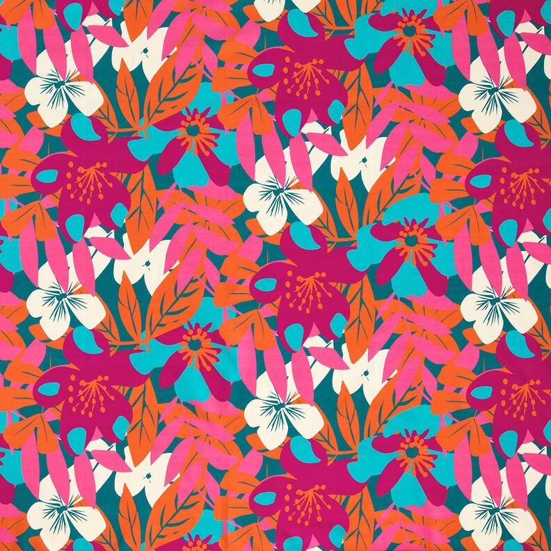 French Terry sommersweat Grote bloemen – petroleum,  image number 1
