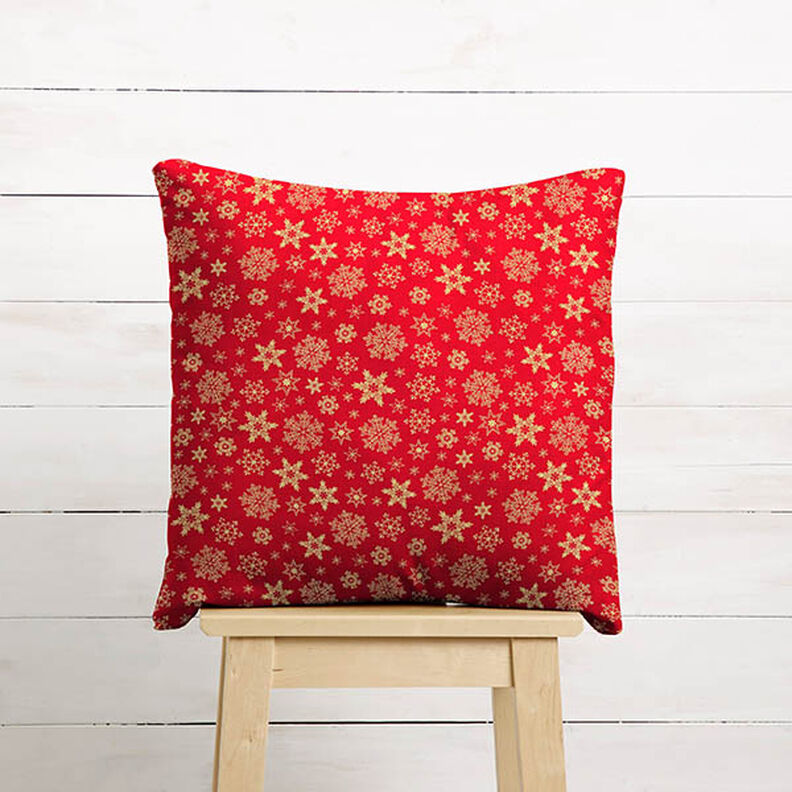 Katoenen stof Popeline Sneeuwkristal – rood/goud, image number 8