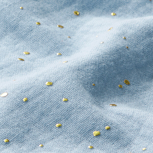 Katoenen mousseline verspreide gouden vlekken – lichtblauw/goud,  image number 2
