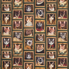 Decostof Half panama Katten portretten – donkergroen/goud, 