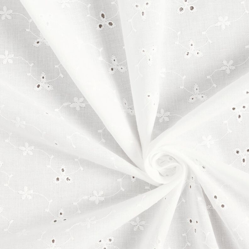 Katoenen stof met geborduurde bloemen met ranken – wit,  image number 3