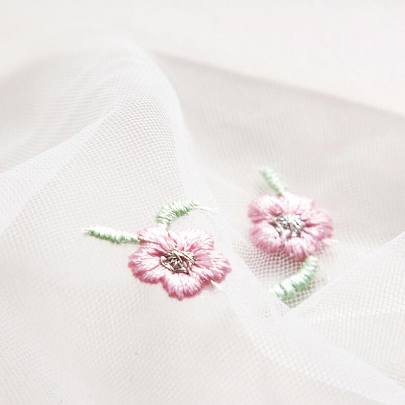 Softmesh opgestikte bloemen – wit/roos, image number 6