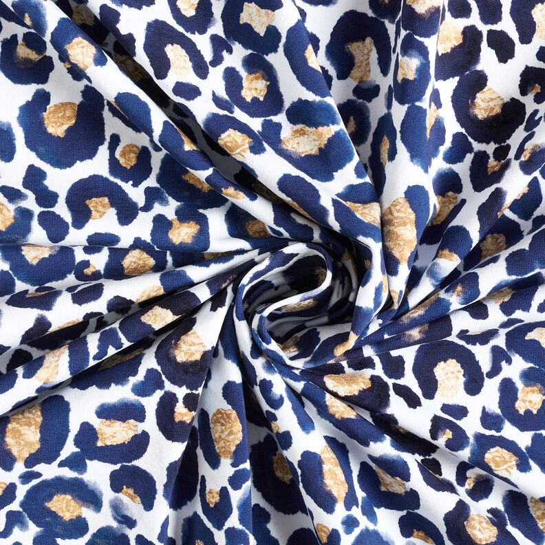Katoenjersey Luipaard met gouden vlekken | Glitzerpüppi – wit/indigo,  image number 3