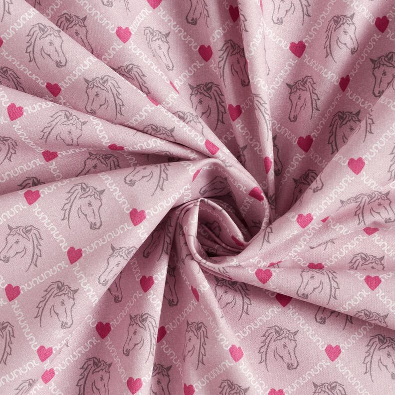 Katoenen stof Cretonne Paarden en harten roze – roze,  image number 3