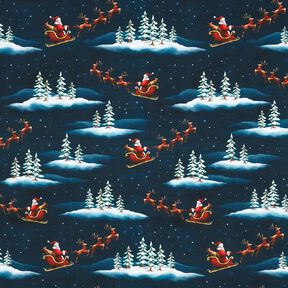 French Terry sommersweat De Kerstman komt eraan | Glitzerpüppi – nachtblauw/chili, 