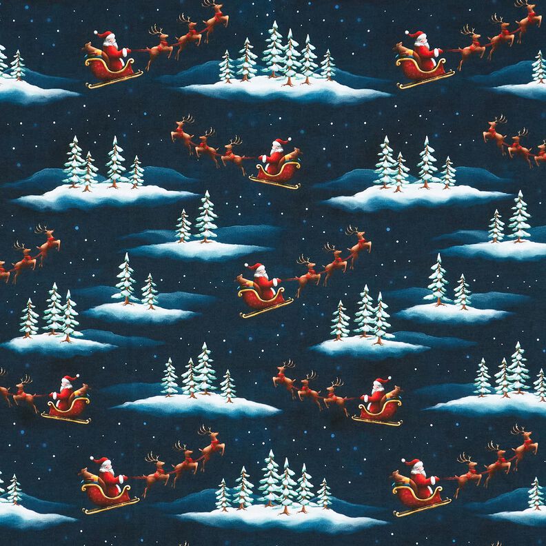 French Terry sommersweat De Kerstman komt eraan | Glitzerpüppi – nachtblauw/chili, image number 1