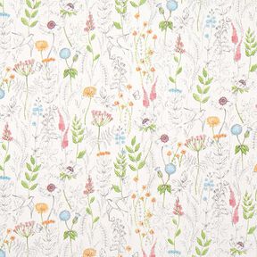 Decostof Half panama getekende wilde bloemen – wit/roze, 