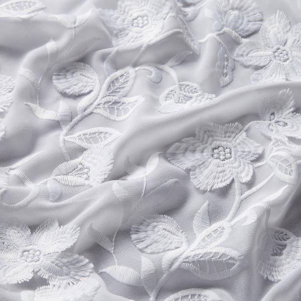 Chiffon 3D-bloemenborduursel – wit,  image number 2