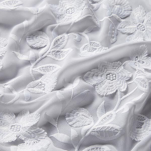 Chiffon 3D-bloemenborduursel – wit, image number 2