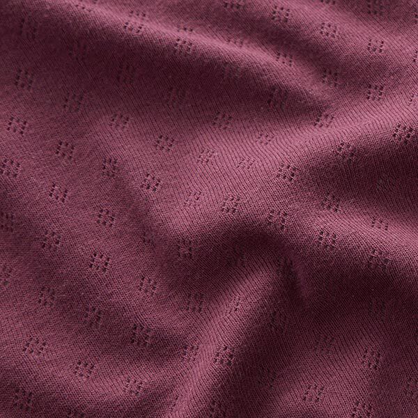 Fijngebreide jersey met gaatjesmotief – aubergine,  image number 2