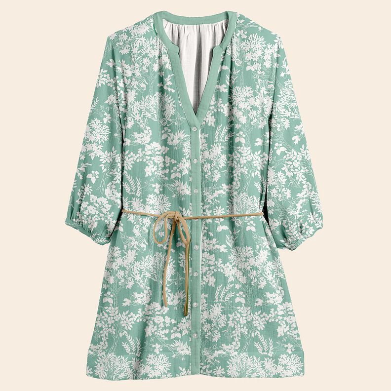 Mousseline/dubbel gehaakte stoffen Bloemenmotief – eucalyptus/wit,  image number 5