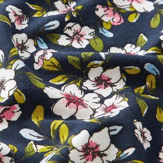 Modaaljersey bloemen| by Poppy – marineblauw, 