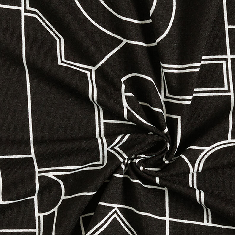 Viscosejersey geometrische vormen – zwart/wit,  image number 3