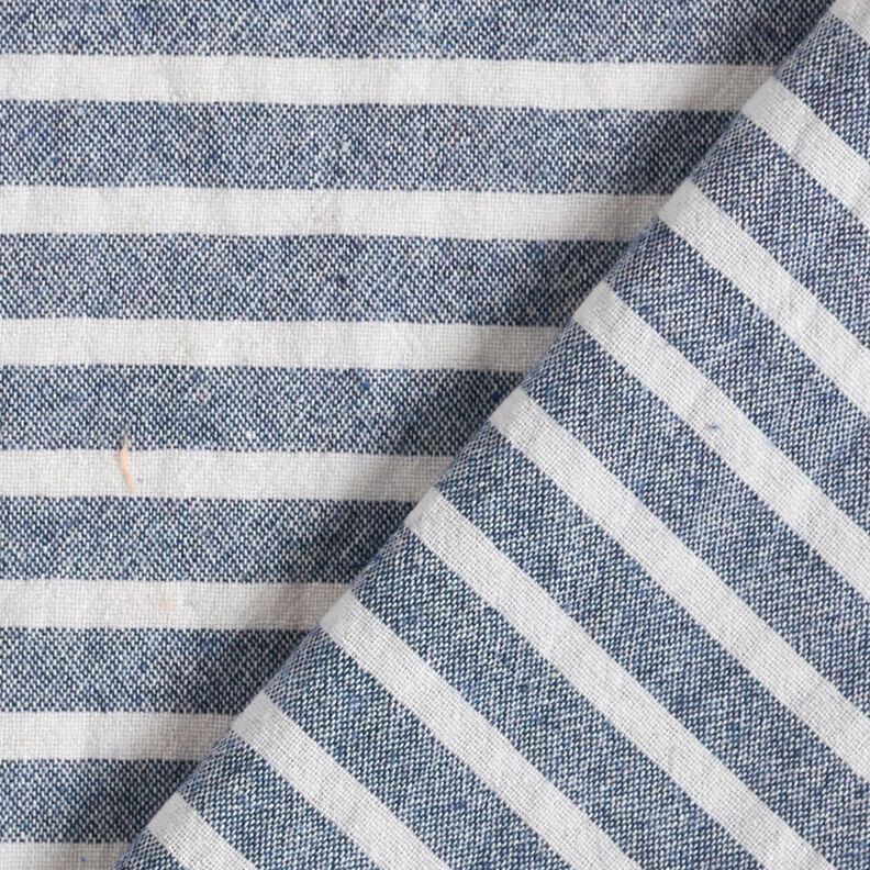 Katoenen stof linnenlook brede strepen – wit/marineblauw,  image number 4