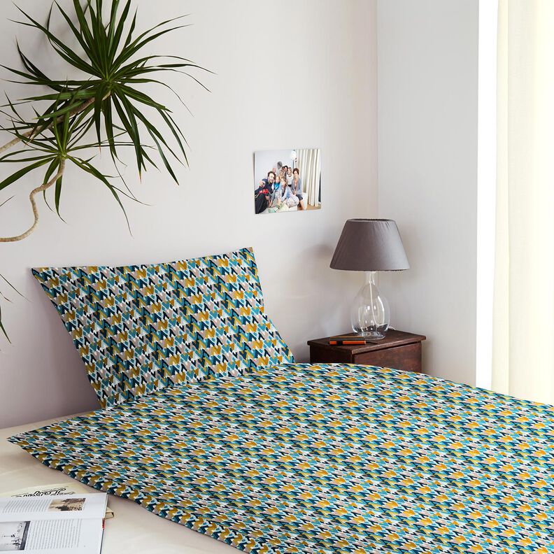 Katoenen stof Cretonne Etnische print – stralend blauw/mosterd,  image number 7