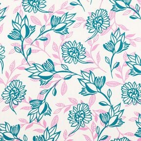 Viscose-linnen-mix Bloemen| Poppy Fabrics &ndash; ivoor/turkoois, 