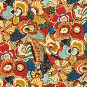 Katoenen stof Cretonne Folkloristische bloemen – karmijnrood/petroleum, 