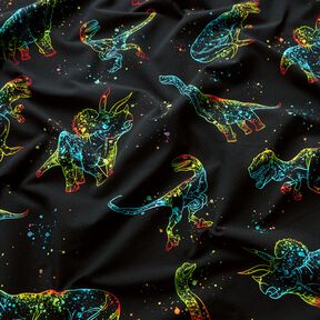 Katoenjersey Dino contouren | Glitzerpüppi – zwart/kleurenmix, 