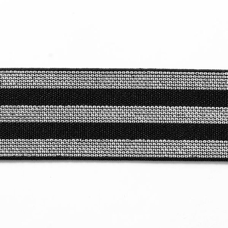 Gestreepte elastiek [40 mm] – zwart/zilver,  image number 1