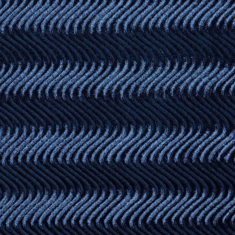 Stretch fluwelen reliëfgolven – marineblauw,  image number 1