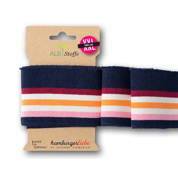 GOTS Boordstof CUFF ME COLLEGE [ 140 cm | 7 cm ] | Albstoffe – marineblauw/oranje,  image number 1