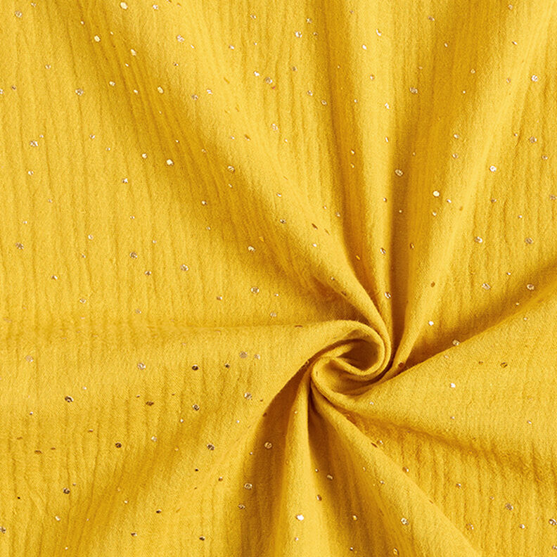 Katoenen mousseline verspreide gouden vlekken – curry/goud,  image number 3