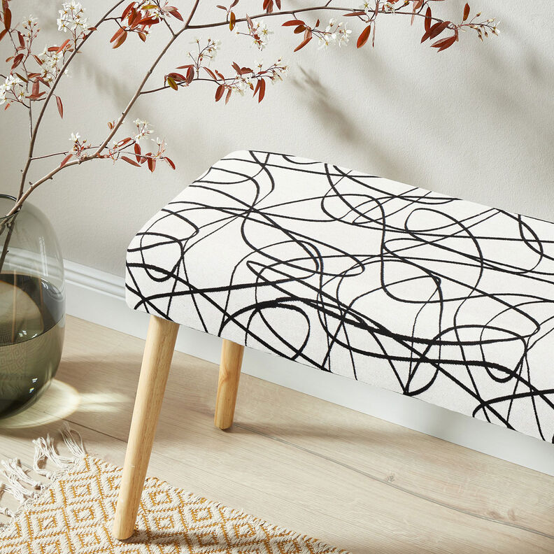Decostof Jacquard abstracte lijnen – ivoor/zwart,  image number 6