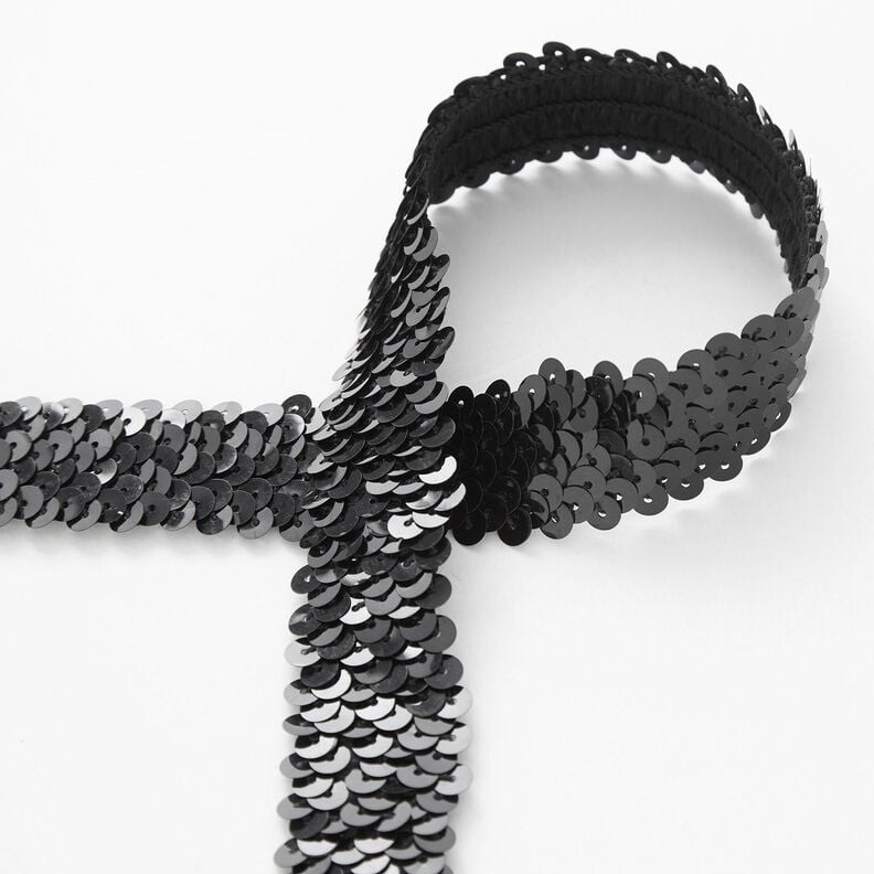 Elastisch paillettenband [30 mm] &ndash; zwart,  image number 1