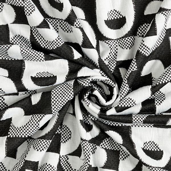 Jacquardjersey geometrische patronen en ruiten – zwart/wit,  image number 3