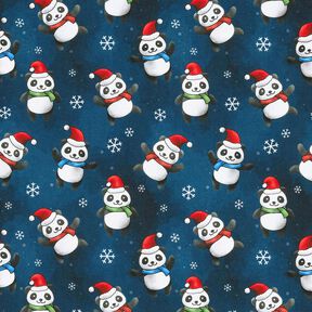 Katoenjersey Panda in kerstsfeer | Glitzerpüppi – nachtblauw/chili, 