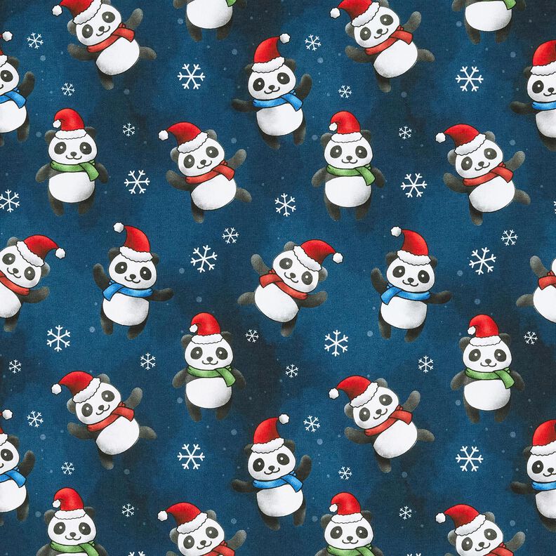 Katoenjersey Panda in kerstsfeer | Glitzerpüppi – nachtblauw/chili, image number 1