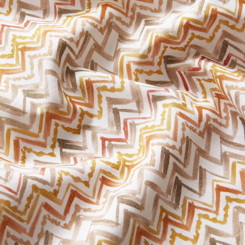 Katoenpopeline Penseelstreek zigzag Digitaal printen – wit/koper,  image number 2