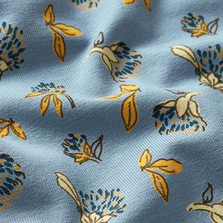 Katoenjersey bloesems in de wind – jeansblauw, 