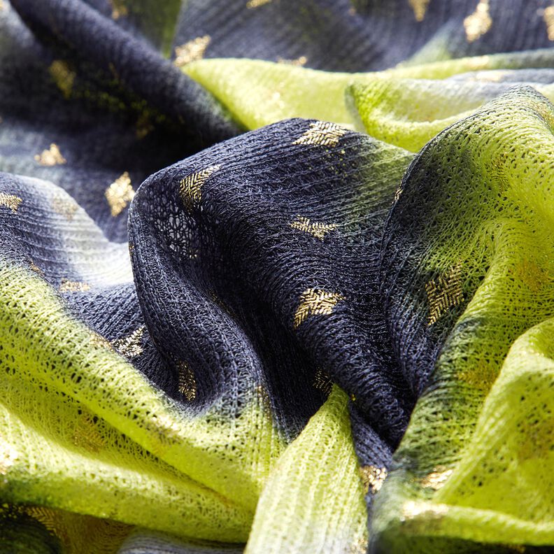 Gebreide kanten batik en gouden diamanten – marineblauw/neongeel,  image number 5