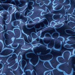 Viscose crêpe abstracte bloemen – marineblauw/koningsblauw, 