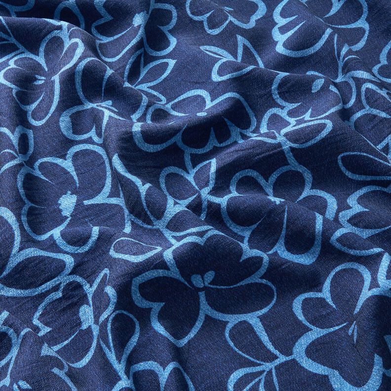Viscose crêpe abstracte bloemen – marineblauw/koningsblauw,  image number 2