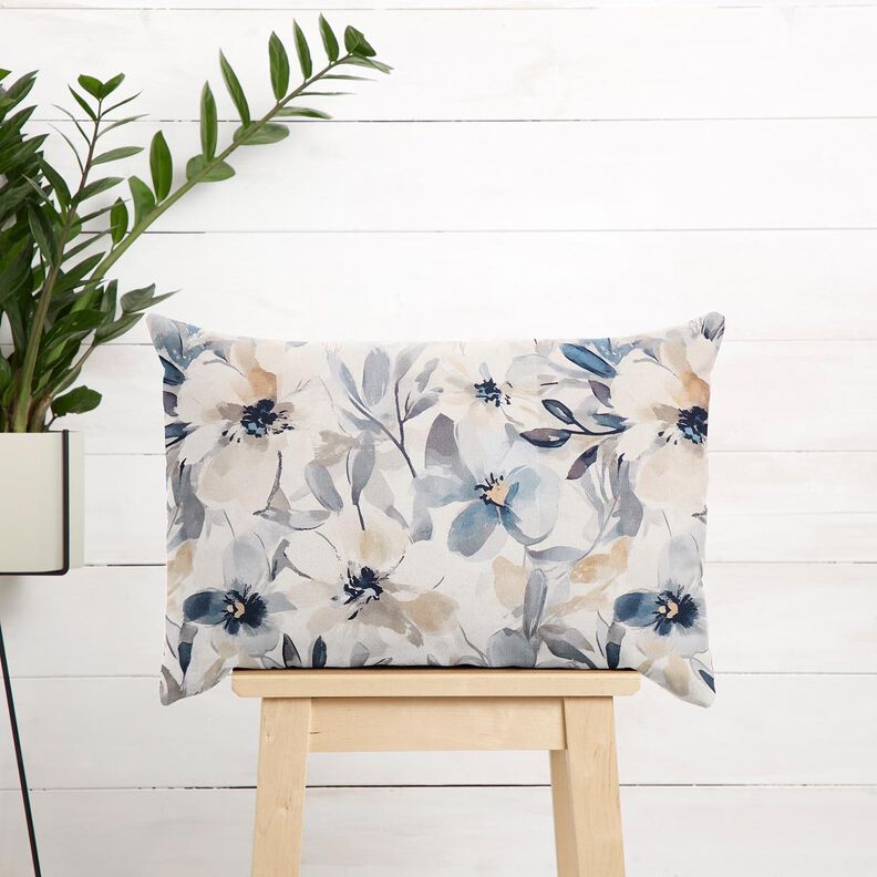 Decostof Half panama Grote bloesems – amandel/blauw, image number 7