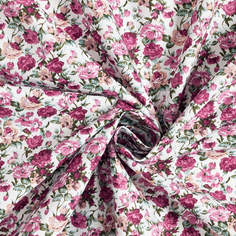 Katoenpopeline Wilde rozen – wit/kaasjeskruid, image number 3
