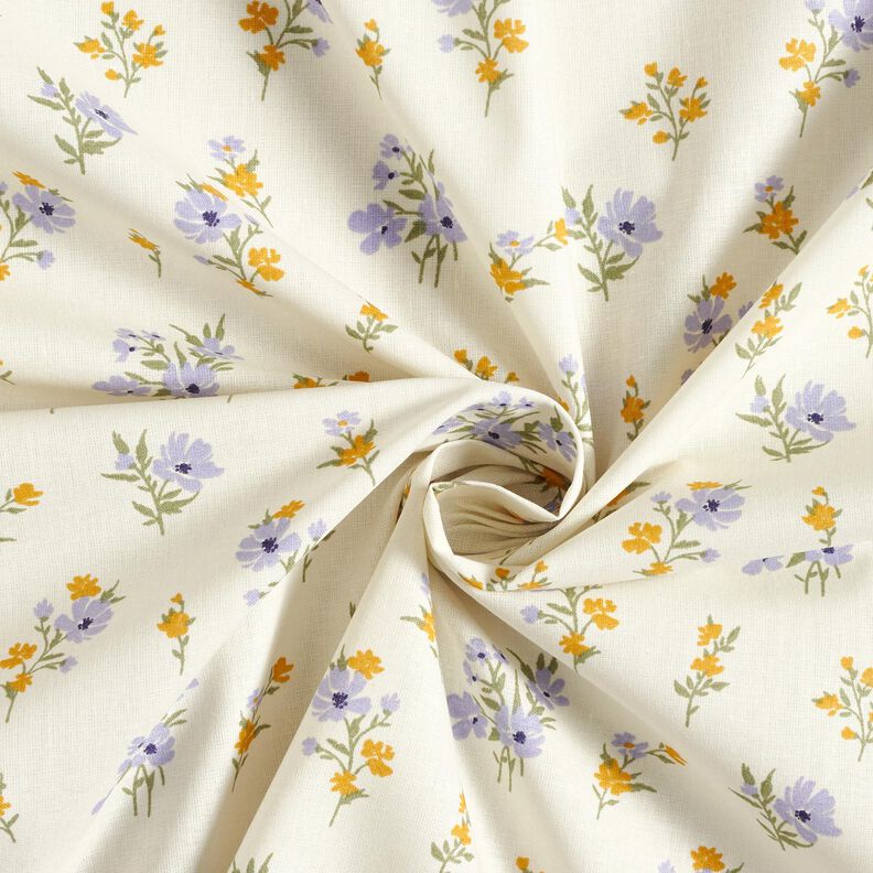 Katoenen stof Cretonne Mini-bloemen – creme/lila,  image number 3