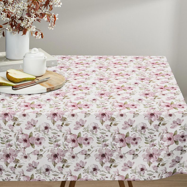 Tafelkleedstof Aquarelbloemen – ivoor/licht oudroze,  image number 8
