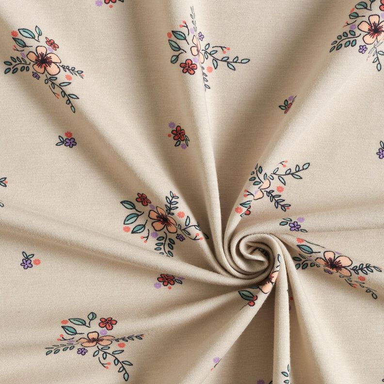 GOTS Katoenjersey verspreide bloemen | Poppy Fabrics – amandel,  image number 3