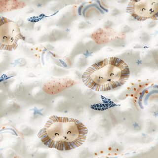 Knuffelzachte fleece Stippen in reliëf Schattige leeuwen – wit/lichtblauw, 