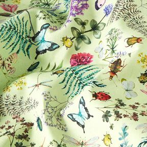 Outdoorstof Canvas wilde bloemen & insecten – pastelgroen, 