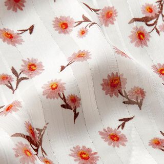 Chiffon satijn strepen en bloemen – wit, 