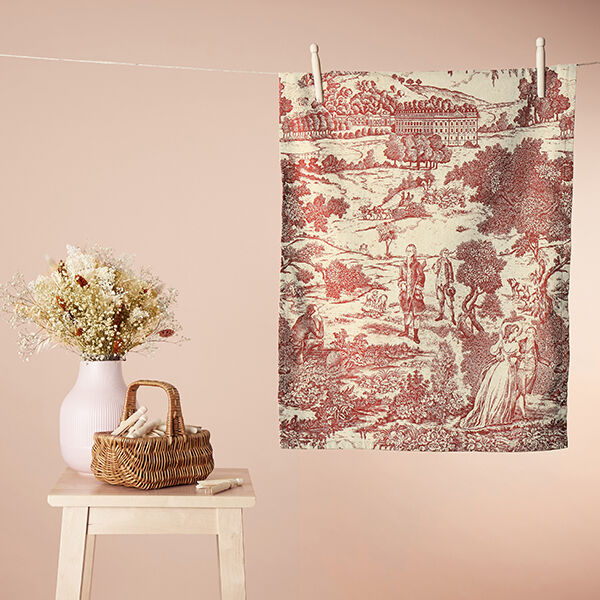 Decostof half panama Toile de Jour – karmijnrood/creme, image number 5