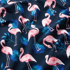 Katoenjersey Flamingo | Glitzerpüppi – nachtblauw/lichtroze, 