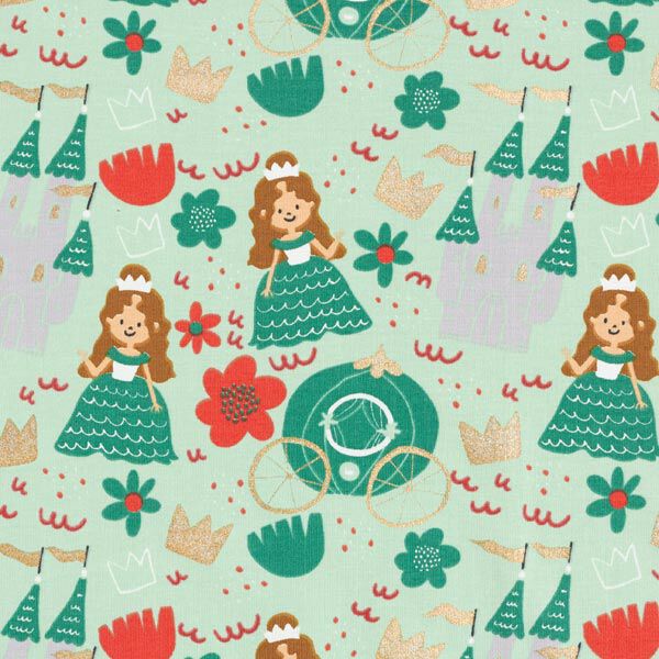 Katoenjersey Glitter-sprookjeswereld – pastelgroen/goud, image number 1