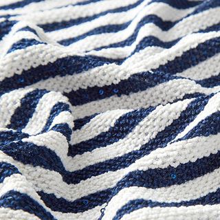 Breistof glitterstrepen met pailletten – ecru/marineblauw, 