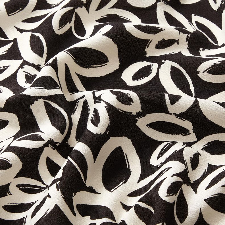 Viscose crêpe geschilderde Hawaiiaanse bloemen – zwart/ivoor,  image number 2
