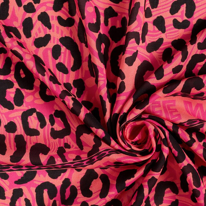 Viscose Voile Leeuw en bloemenrandontwerp Panel – pink/oranje, image number 4